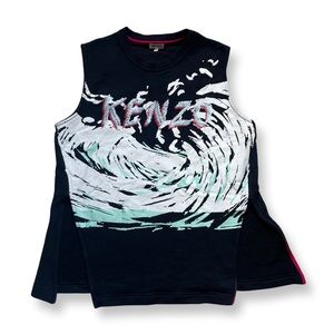 Kenzo Embroidered Wave Cotton Black Sleeveless Sweatshirt Size Large